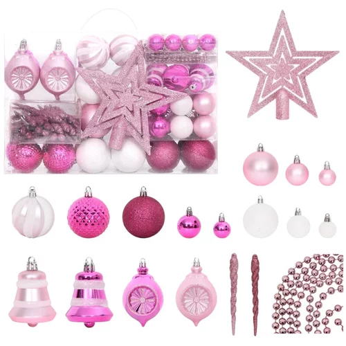 vidaXL Set božićnih kuglica od 108 komada bijele i ružičaste