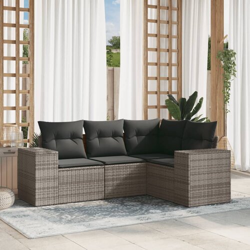 vidaXL 4-dijelni set vrtnih sofa od poliratana s jastucima sivi Cijene