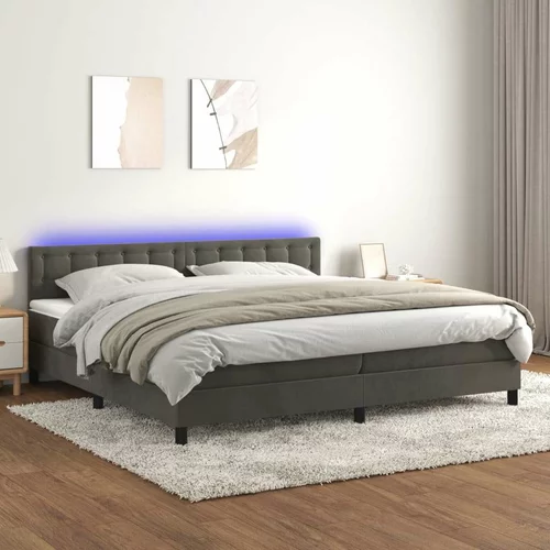  Box spring postelja z vzmetnico LED temno siva 200x200 cm žamet, (20789726)