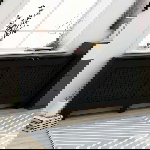 vidaXL Pokrov za radiator črn 172x19x81,5 cm mediapan Cene
