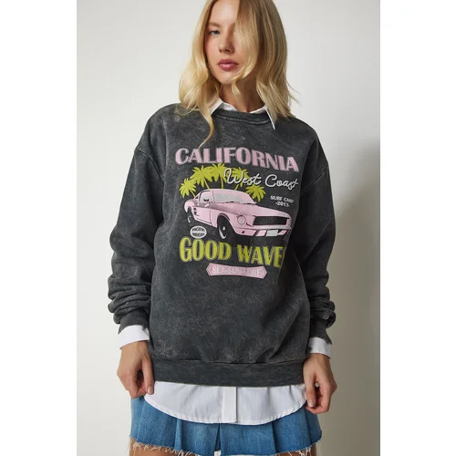  Women's Anthracite Printed Oversized Shark Sweatshirt