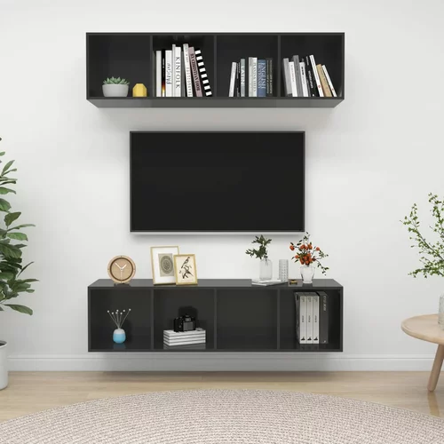 vidaXL Stenska TV omarica 2 kosa visok sijaj sive barve iverna plošča, (20733523)