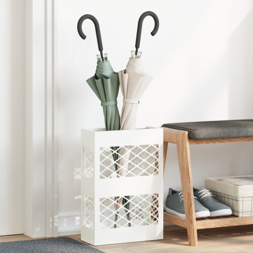 VidaXL Stalak za ki&amp;scaron;obran Re&amp;scaron;etkasti s pohranom Bijelo 28 x 12 x 41 cm Čelik Slike