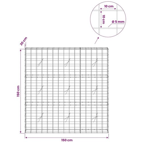  Gabion s žicom debljine 5 mm i mrežom 10x10 cm 150x20x150 cm - 20 cm 150 cm 150 cm Slike