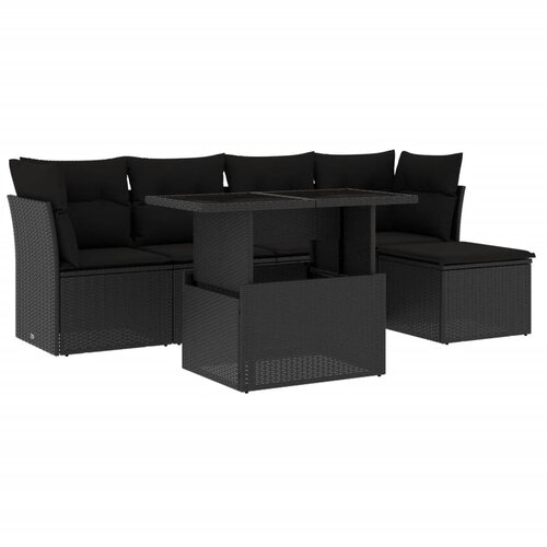  6-dijelni set vrtnih sofa s jastucima crni od poliratana Crna 100 x 55 x 73 cm Slike