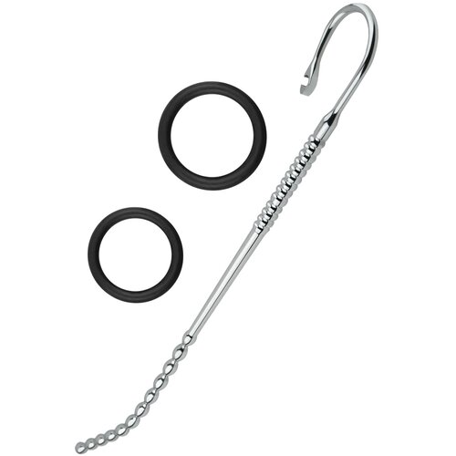 SuperLove Stainless Steel Beaded &amp;amp; Curved Urethral Dilator with Silicone Glans Ring Slike