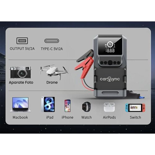 Generic Jump Starter Q13B 10u1 &ndash; Kompresor 150 PSI, 2000A, Power Bank Cene