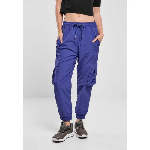 Urban Classics Women's Wavy Nylon High Waisted Cargo Pants Blue Purple