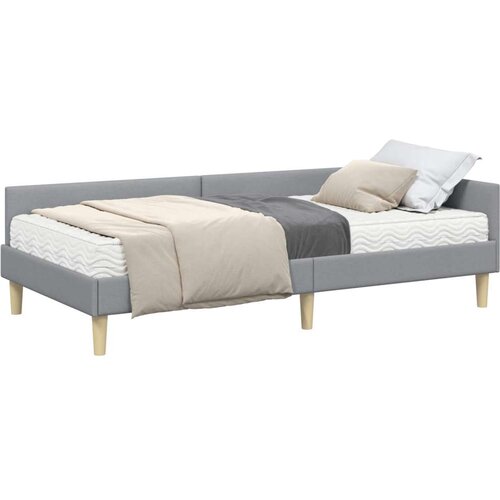 Kutni krevetni okvir s madracem 2 pcs Svijetlo siva tkanina Slike