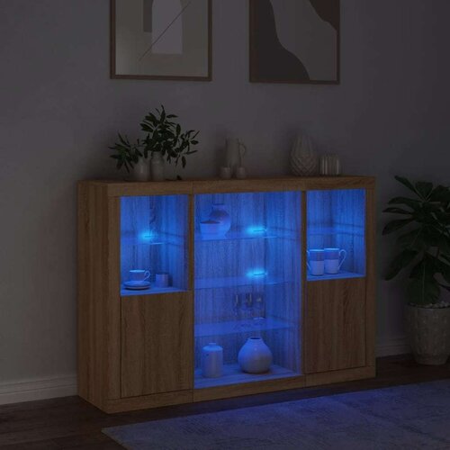  Komoda z LED lučkami 3 kosi sonoma hrast inženirski l Slike