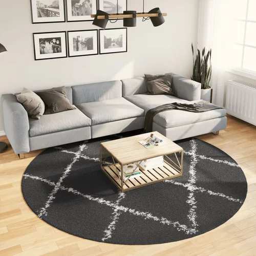  Čupavi moderni tepih s visokim vlaknima crni i krem Ø 240 cm