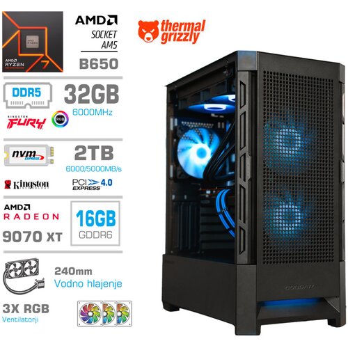 MEGA Računalnik MT S8 R7-7700X/RX9070 XT/32GB-DDR5/2TB-4.0/750W/Brez OS/črna RGB + Estetski napajalni kabli [Svetlo modra / Črna], (22097709) Cene
