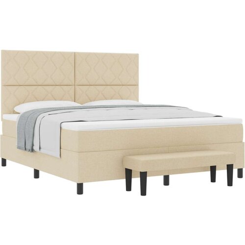 vidaXL Box Spring Krevet s Madracem &amp Klupom Krem 180x200 cm Tkanina Cene