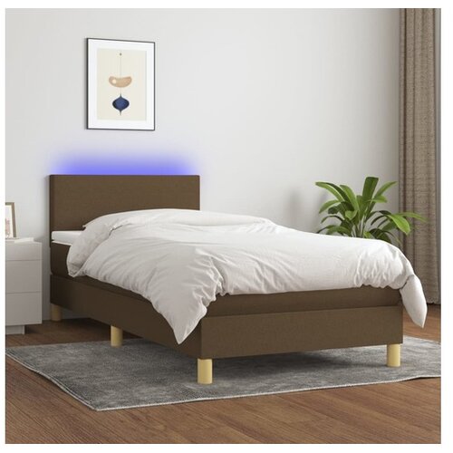  Krevet box spring s madracem LED tamnosmeđi 100x200 cm tkanina Cene