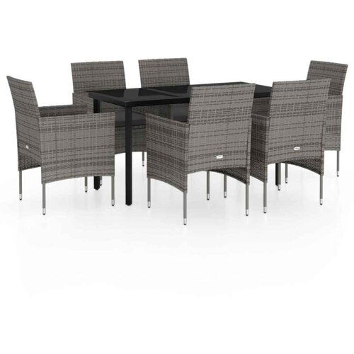  7-dijelni vrtni blagovaonski set s jastucima sivo-crni Siva Dužina stola 140 cm Slike