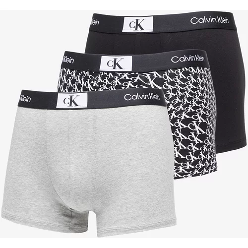 Calvin Klein 96 Cotton Trunk 3-Pack Black/ Grey Heather/ Warped Logo Print Black