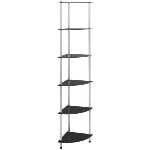 VidaXL Police sa 6 razina crne 30 x 30 x 160 cm od kaljenog stakla Slike
