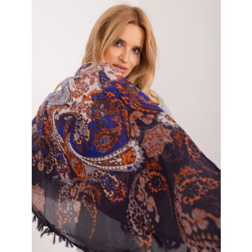 Fashion Hunters Navy Blue Silk Scarf with Patterns Cene