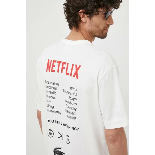 Lacoste Pamučna majica x Netflix boja: bijela, s uzorkom
