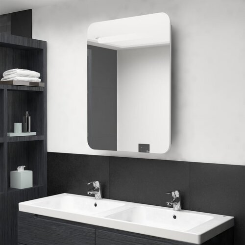 Furnova LED kopalniška omarica z ogledalom bela in hrast 60x11x80 cm, (21947245) Cene