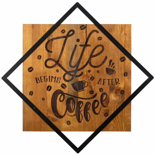 Wallity Lesena/kovinska stenska dekoracija 54x54 cm Life Begins After Coffee – Wallity