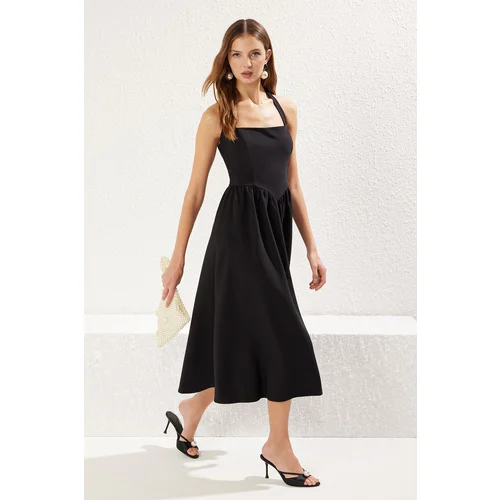 Trendyol Black A-Line Bow Detail Woven Chic Dress