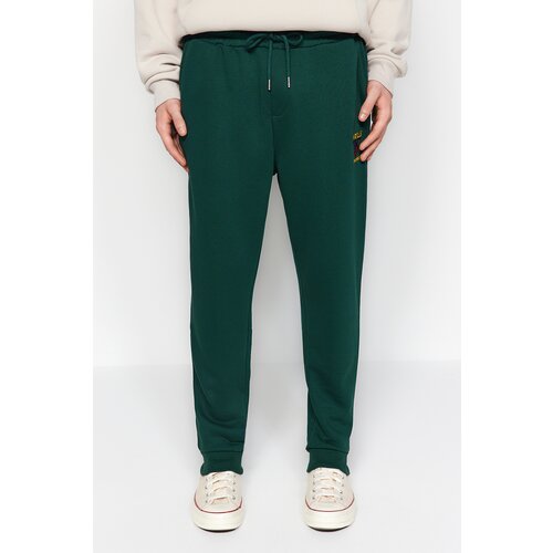 Trendyol Men's Green Regular/Regular Fit Geometric-Texture Embroidered Drawstring Elastic Leg Sweatpants. Slike
