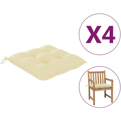 vidaXL Jastuci za stolice 4 kom krem bijeli 50 x 50 x 7 cm od tkanine