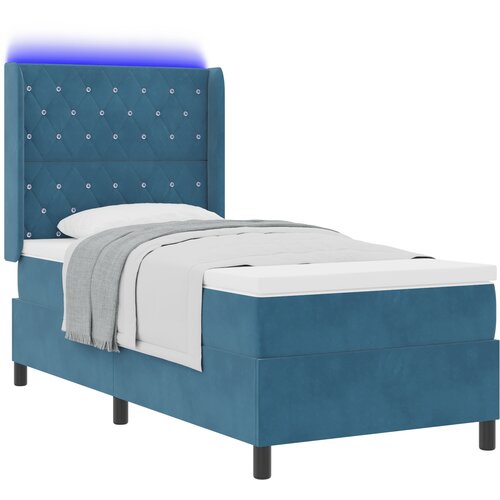vidaXL Box Spring Postelja z Blazino in LED Temno Modra 90x200 cm Žamet, (22049636) Cene