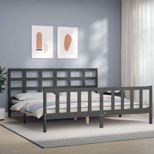 VidaXL Posteljni okvir z vzglavjem siv 200x200 cm trden les Slike