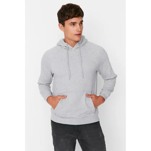 Trendyol Gray Men's Basic Regular Fit Hooded Raglan Sleeve Sweatshirt