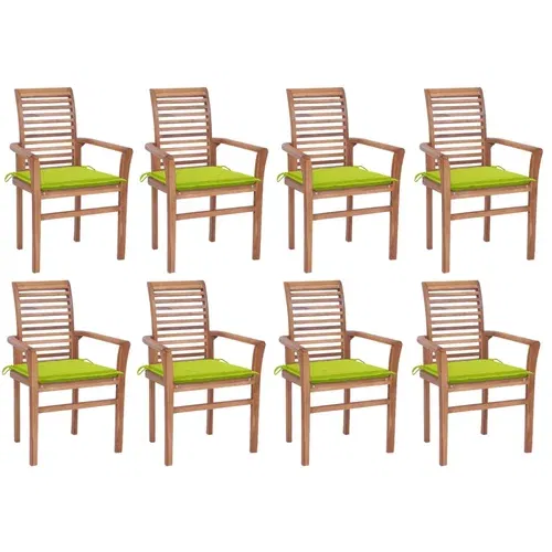  Blagovaonske stolice s jarko zelenim jastucima 8 kom tikovina