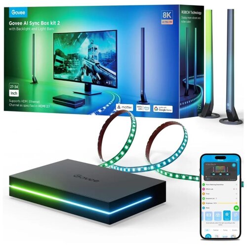 GOVEE AI Sync Box Kit 2 pozadinska rasvjeta za monitor 24&amp;ndash;27&amp;quot;, HDMI 2.1 Slike