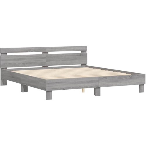  Okvir za krevet s uzglavljem siva boja hrasta 180x200 cm drveni Slike