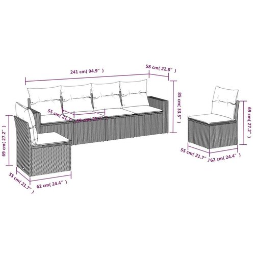 VidaXL 6-dijelni set vrtnih sofa s jastucima crni od poliratana Slike
