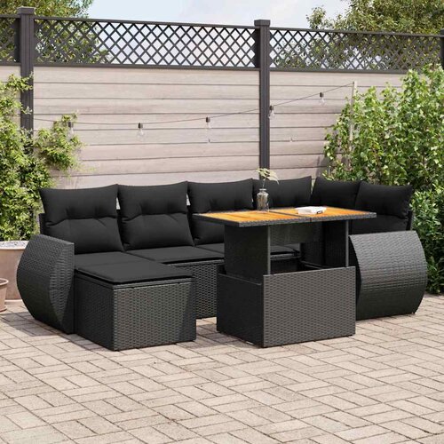 7-dijelni set vrtnih sofa od poliratana s jastucima crni Slike