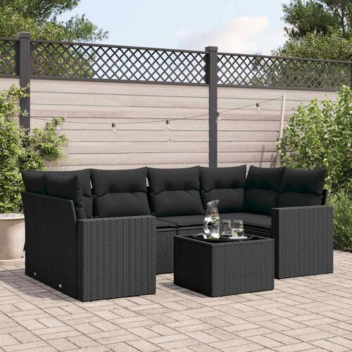  7-dijelni set vrtnih sofa od poliratana s jastucima crni Cijene