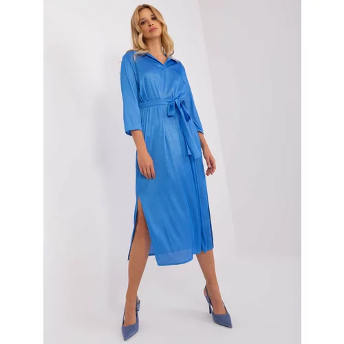 Fashion Hunters Blue midi cocktail dress with slits