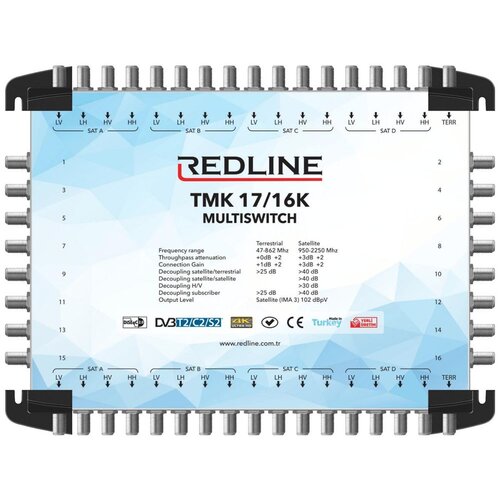 Redline Multi&amp;scaron;alter 4 satelita na 16 utičnica,kaskadni(bez adaptera) - TMK 17/16K, Crni Slike