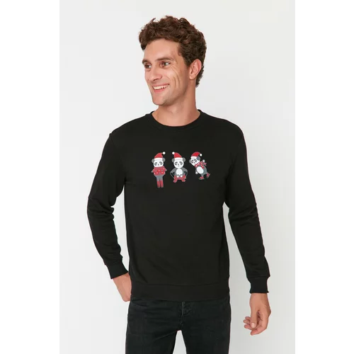 Trendyol Black Men Regular Fit Crew Neck Christmas Theme Printed Sweatshirt