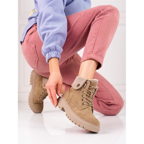SHELOVET Beige women's trappers insulated with sheepskin coat Cene