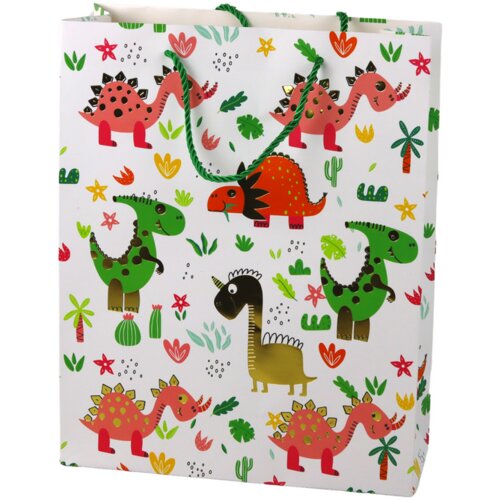  Paper Gift Bag Colorful Dinosaurs Palm Trees 32 cm x 26 cm x 10 cm Slike