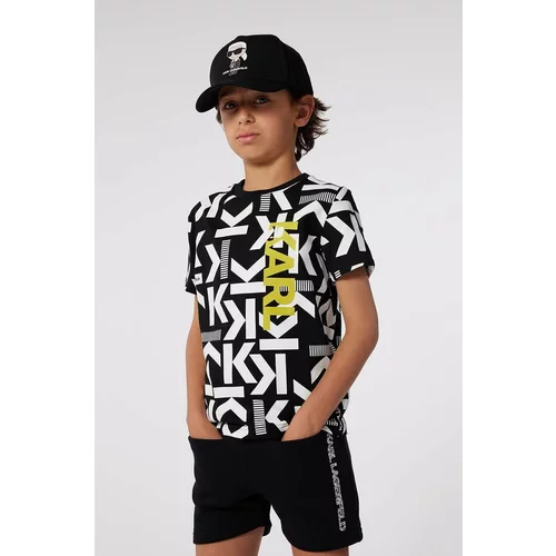 Karl Lagerfeld Dječja pamučna majica kratkih rukava boja: crna, s uzorkom