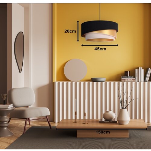  Duolla - Visilica na sajli KOBO 1xE27/15W/230V prečnik 45 cm crna/zlatna/krem Slike