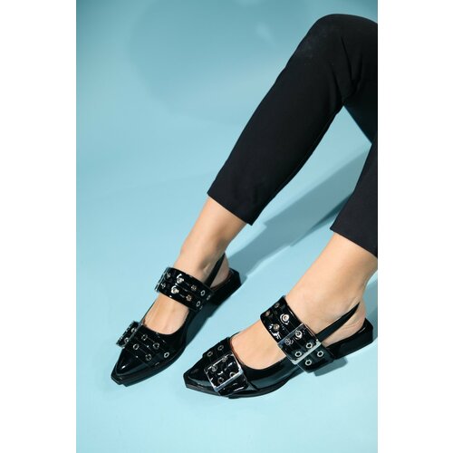 LuviShoes PALOMA Black Patent Leather Buckle Women's Sandals Cene