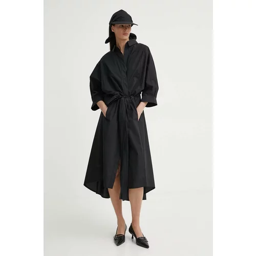 MMC Studio Pamučna haljina boja: crna, midi, širi se prema dolje, FELIA.DRESS
