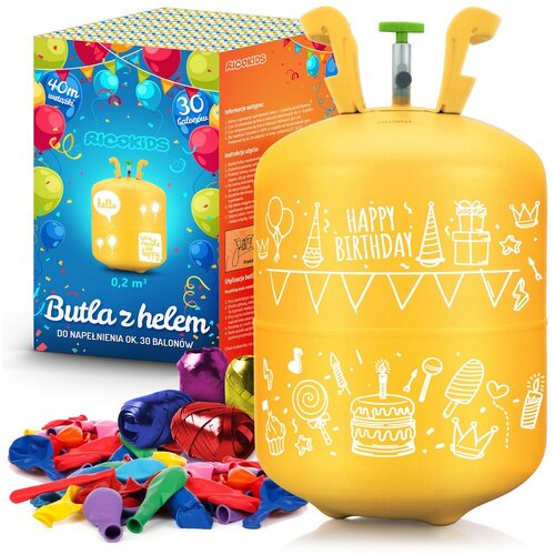Ricokids Complete Helium Balloon Kit with 0.20m3 Cylinder, 30 Colorful Balloons, and Ribbon, (21740244) Slike