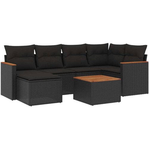  7-dijelni set vrtnih sofa od poliratana s jastucima crni Slike