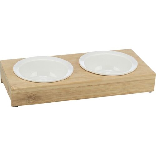  Set keramičkih činija na stalku od bambusovog drveta 2x 0.25l 12cm 60x5x14cm bele činije Cene