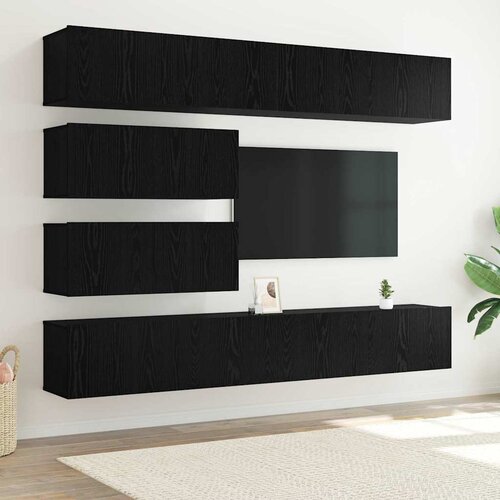  Set TV komoda Zidne 6 pcs Crni hrast Konstruirano drvo Cene